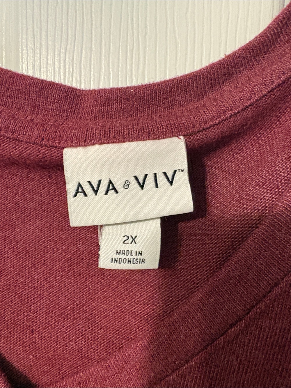 Ava & Viv Long Sleeve V-Neck Top — Burgundy - Picture 2 of 11